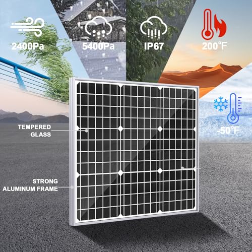 SOLPERK Solar Panel Kit 50W 12V, Waterproof Solar Battery Trickle Charger Maintainer + Smart MPPT Controller + Adjustable Mount Bracket for Boat Car RV Motorcycle(Without Mounting Bracket) - size: 50W MPPT