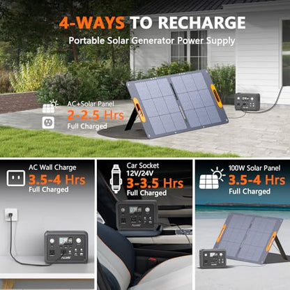 ALLWEI Portable Power Station 300W (Peak 600W) Upgraded, 256Wh LiFePO4 Battery Bank Solar-Generator with 6 Output Ports, Backup Power Supply for Camping Travel Blackout Home Use (Solar Panel Optional)
