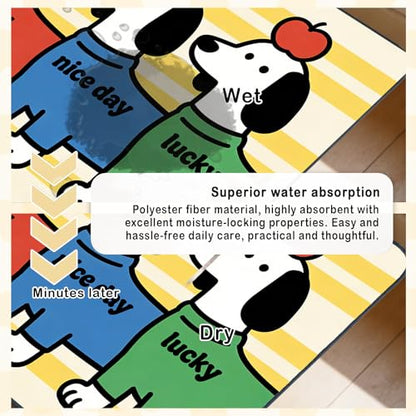 Nuxovilar Pet Dog Supplies Food Mat Cheerful Pup-Printed Polyester (23.62×17.71 inches) Bowl Water Spill Pad Feeding Gear for Living Room, Pantry, Pet Space - color: Mi07691