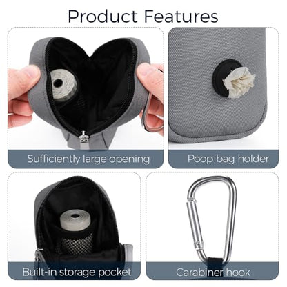 Dog Treat Pouch with Clip, Treat Pouches for Pet Training, Small Dog Treat Container Treat Bag for Leash, Waterproof Dog Treat Bag, Hands-free Training Pouch - color: Grey