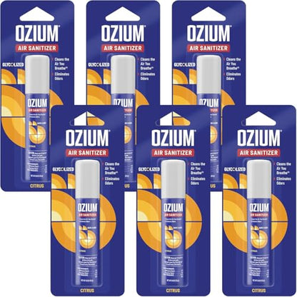 Ozium 0.8 oz. Air Sanitizer & Odor Eliminator for Homes, Cars, Offices and More, Citrus Scent, Pack of 6