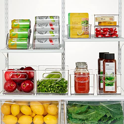 mDesign Plastic Stackable Kitchen Organizer - Storage Bin with Handles for Refrigerator, Freezer, Cabinet, and Pantry Shelves Organization - Food Container - Clear