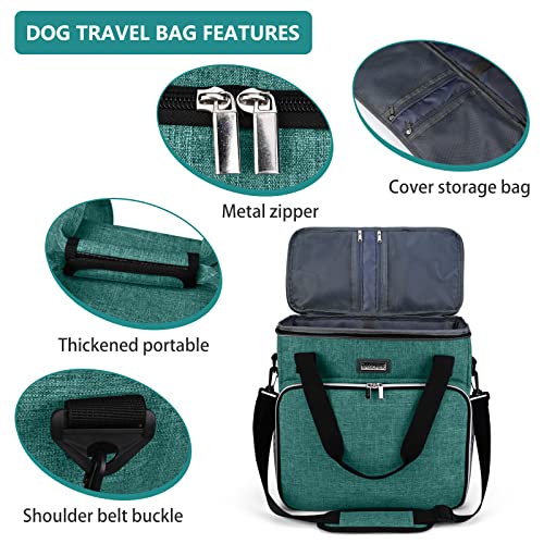 BAGLHER Pet Travel Set Airline-Approved Carrier for Small/Medium Cats & Dogs + Travel Bag with Food Containers & Silicone Bowls, Grey & Green - color: Green, size: Medium
