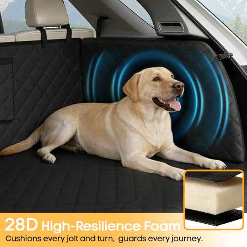 PETICON SUV Cargo Liner for Dogs, Waterproof Trunk Cover with Cushioned Sides to Protect Pet, Full Coverage Non-Slip Seat Cover for SUVs with Bumper Flap Protector - color: black