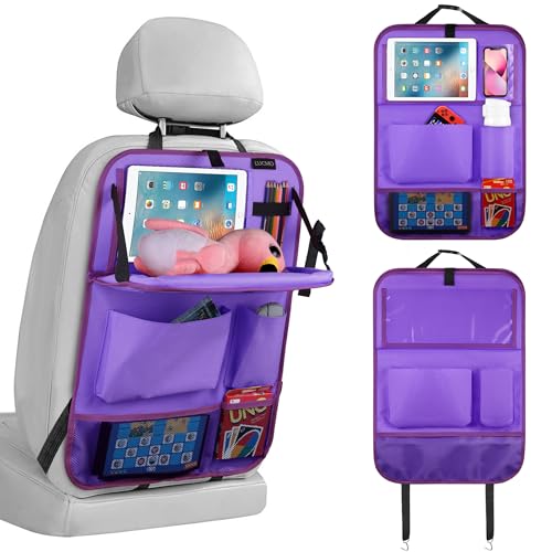 LUCMO Car Backseat Organizer with Foldable Tablet Holder, Dark Purple | 6 Storage Pockets,Foldable Food Tray,Protectors Kick Mats,Travel Accessories,Seat Cover,Road Trip Essentials - color: Dark Purple-2, size: 1 Pack with Food Tray