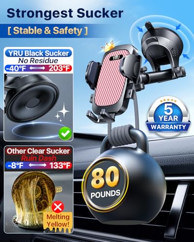 YRU [True Upgrade for Safety Car Phone Holder Mount [Patent & Military-Grade] Dashboard Cell Phone Holder for Car Vent Windshield Phone Stand for iPhone 17 16 15 14 13 Pro Max Truck Samsung, Pink - color: Pink