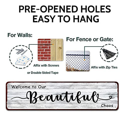 Welcome to Our Beautiful Chaos Wall Sign, 4x16 Inch | Funny Welcome Signs, Rustic Farmhouse Style, Living Room Entryway Decor, Wall Art - color: welcome
