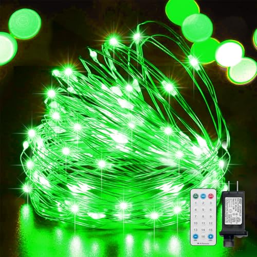 LAMPHOME 33Ft 100 LED Green St Patricks Day Fairy Lights with16 Lighting Modes, Waterproof Twinkle Firefly Lights,String Mini Light Plug in for Indoor Outdoor Tree Garden Party Decoration - color: Green, size: 100 Count