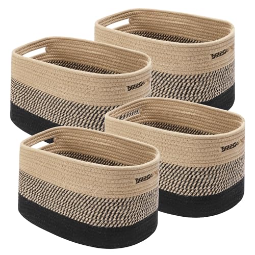 4 Pack Woven Storage Baskets for Organizing - Cotton Rope Baskets for Closet, Toys, Books, Towels, Durable Storage Bins for Shelves, Living Room, Bedroom, 12.7''Lx9''Wx7.8''H (Brown, 12.7") - color: Brown, size: 12.7"