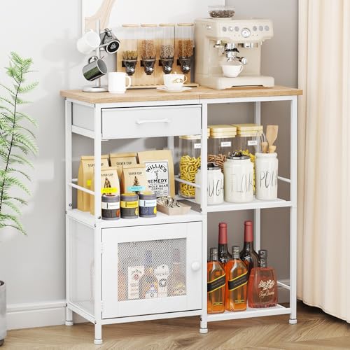 SWTYMIKI Coffee Bar Cabinet for Home - Farmhouse Coffee Stand Station Multi-Purpose Storage Cabinet with Adjustable Feet, Drawers - Kitchen Bar Table for Living Room, Corner, Small Space, Natural - color: Natural - Standard, style: Coffee Station with Sto
