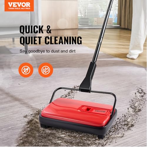 VEVOR Carpet Sweeper Manual, Floor Sweeper with 300 ml Dustbin Capacity Easy to Empty, 6.7 inch Cleaning Width for Home Office Carpets Pet Hair Dust, Red - color: Red
