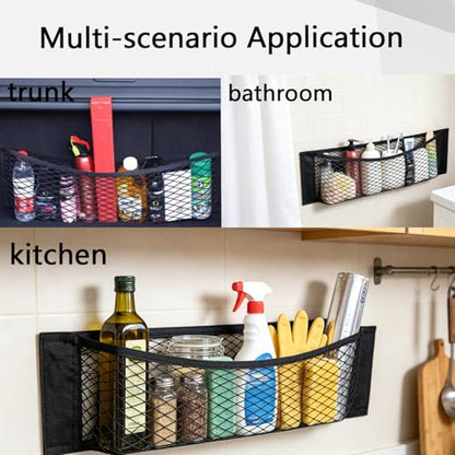 2PCS Car Cargo Net with Adhesive Tape,Storage Mesh Pocket(9.8×31.4in) - size: 9.8×31.4in