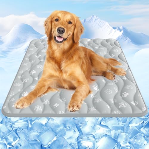 Rywell Super-Absorbent Cooling Mat for Dogs 44"x32" Arc-Chill 3.0 & Color-Changing Dog Cooling Mat, Stay Cool & Dry, Washable, Non-Slip Pet Bed Mat for Floors, Sofas, Kennels - color: Grey, size: XL