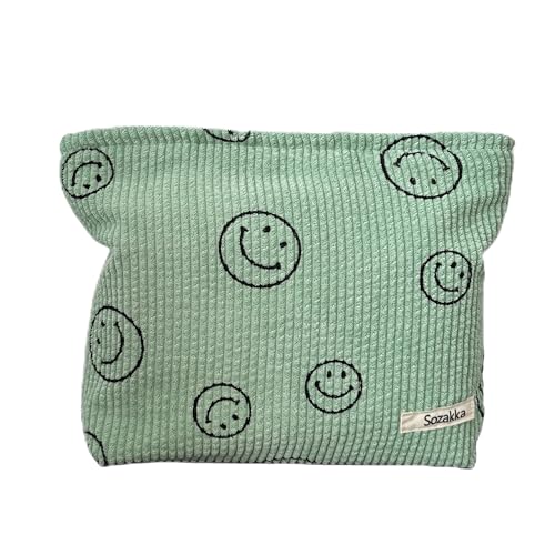 Cosmetic Bags for Women - Corduroy Cosmetic Bag Aesthetic Women Handbags Purses Smile Dots Makeup Organizer Storage Makeup Bag Girls Case Bags (A-Green) - color: A-Green