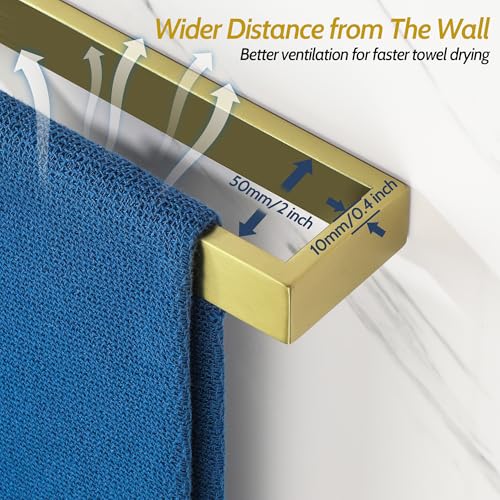 Sayayo Brushed Gold Towel Bar for Bathroom, 24 Inch Hand Towel Holder Wall Mount Square Towel Ring SUS304 Stainless Steel Towel Rack - color: Gold, size: 24 INCH