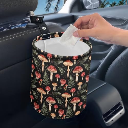 Renewold Waterproof Car Trash Can Garbage Can Trash Bin Car Trash Hanging Vehicles Boat Camping Picnic Storage Organizer Bag Red Mushroom Leaves Foldable Automotive Accessories Women Men Gift - color: Red Mushroom Leaves
