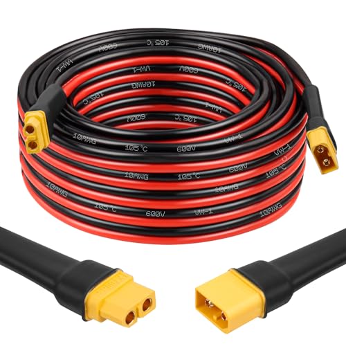 MOOKEERF XT60 Extension Cable 10AWG 30FT XT60 to XT60 Cable with Male to Female Connector for Portable Power Station Solar Panel RC Battery - size: 30FT