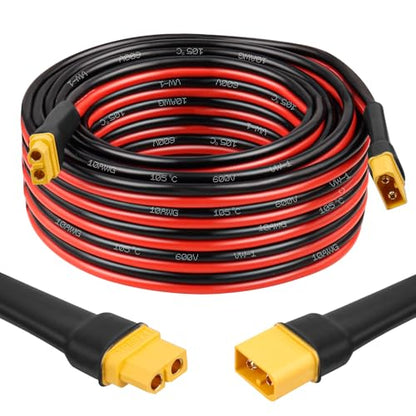 MOOKEERF XT60 Extension Cable 10AWG 30FT XT60 to XT60 Cable with Male to Female Connector for Portable Power Station Solar Panel RC Battery - size: 30FT