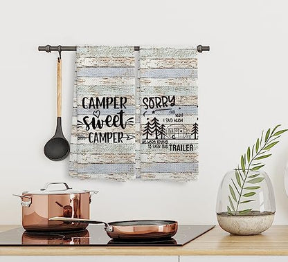 Camper Sweet Camper Camping Kitchen Towels and Dishcloths Sets of 2,Campsite Cabin RV Absorbent Drying Cloth Hand Towels Tea Towels for Bathroom Kitchen,Gifts for Campers Camping Lovers,16×24 inches - color: Recreational Vehicle-1