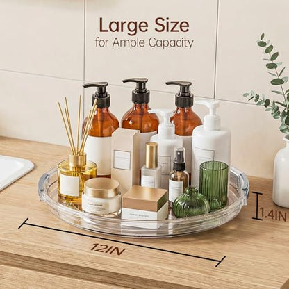 LAMU 12 Inch Lazy Susan Turntable, 360° Rotating Organizer Storage for Cabinet & Table Top, Pantry, Fridge, Bathroom, 4 Pack Clear Spice Rack, Kitchen Storage Tray for Medicine & Countertop
