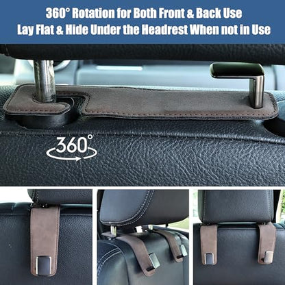 Amooca Car Seat Back Hook Universal Auto Storage Hanger Suede with Metal Car Seat Organizer for Handbag Purse Coat Umbrellas Grocery Bags 2 Pack Brown - color: Brown