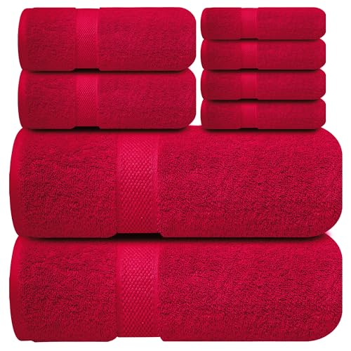 Infinitee Xclusives Luxury 100% Cotton Towel Set – 8 Piece Bathroom Towel Set (2 Bath Towels, 2 Hand Towels, 4 Washcloths) – Soft & Absorbent Towels for Bathroom (Intimate Red) - color: Burgundy, size: Towel set - 8 Pack