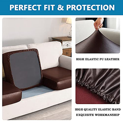 Faux Leather Couch Cushion Covers, Waterproof Sofa Cushion Slipcovers, Elastic RV Chair Seat Covers for Settee Seater, PU Leather Sofa Slipcovers Replacement Living Room (Chair Cushion, Chocolate) - color: Chocolate, size: Chair Cushion