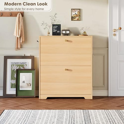 Nicetree Shoe Storage Cabinet with 2 Flip Drawers, Slim Shoe Cabinet, Hidden Shoe Rack Cabinet, Shoe Storage Cabinet for Entryway, Hallway, Foyer, Natural Oak - color: Natural Oak, style: 2-Drawers