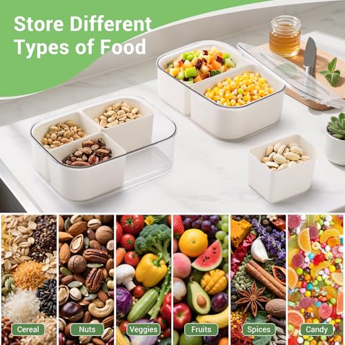LUXEAR Small Snack Box Container 2 Pack, Dishwasher Safe&Freezer Safe Leak-Proof 4 Compartment Serving Tray with Lid, BPA-Free Divided Lunch Tray for Fruits, Candy, Charcuterie, Travel & Meal Prep | Portable Mini Snack Container with Lid, Clear Divided Tr
