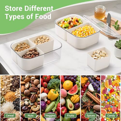 LUXEAR Small Snack Box Container 2 Pack, Dishwasher Safe&Freezer Safe Leak-Proof 4 Compartment Serving Tray with Lid, BPA-Free Divided Lunch Tray for Fruits, Candy, Charcuterie, Travel & Meal Prep | Portable Mini Snack Container with Lid, Clear Divided Tr