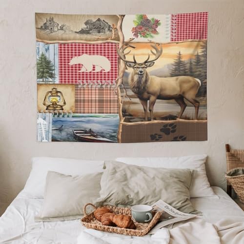 Fblifil Retro Bear Rustic Wall Tapestry, Farmhouse Country Antique Moose Bear Forest Vintage Wood Hunting Camping Wall Tapestries Hanging for Bedroom Living Room Dorm Party Decor 30x40in - color: Bear-2, size: 40"Wx30"L