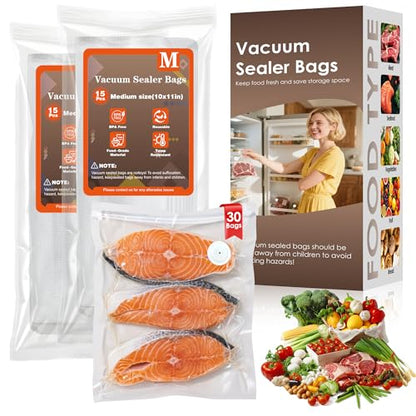 Reusable Vacuum Sealer Bags for Food – 30 Medium (10 x 11 in) For Elxis Vacuum Sealer (Without Vacuum Sealer) - size: 30 -Medium Bags (10x11 in)
