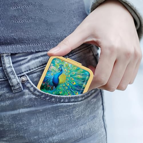 Magnifying Compact Peacock Cosmetic Mirror 2.8 Inch Square Handheld Travel Pocket Makeup Mirror Gold - color: Golden 4