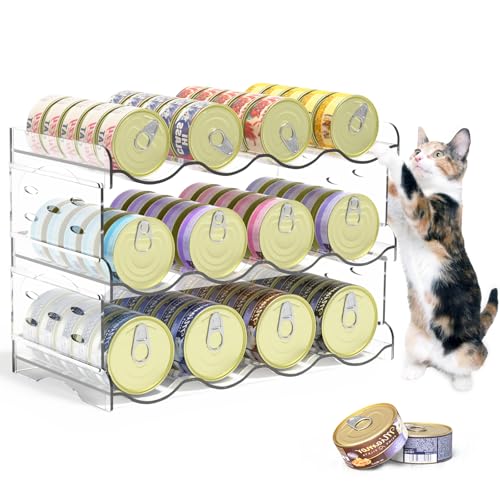 Flenpptly Cat Food Can Organizer, 3-Tier Cat Food Organizer, Transparent Can Organizer for Pantry, Canned Food Organizer Holds 60 (3oz) Cans, Pantry can Organizer (3-Tier 4-Can) - size: 3-Tier 4-Can
