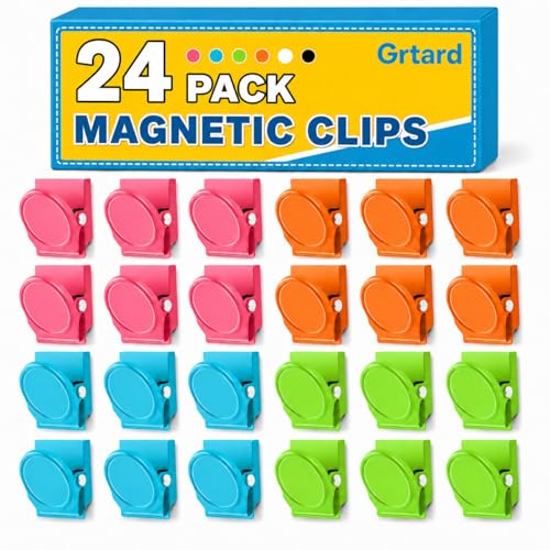 Grtard 24 Pack Colorful Magnetic Clip, Refrigerator Metal Magnets Clips, Magnetic Clips for Refrigerator, Clip Magnets for Fridge, Magnetic Clips for Whiteboard, Kitchen, Classrooms, Photo Displays - color: Colors, size: 24 Pack