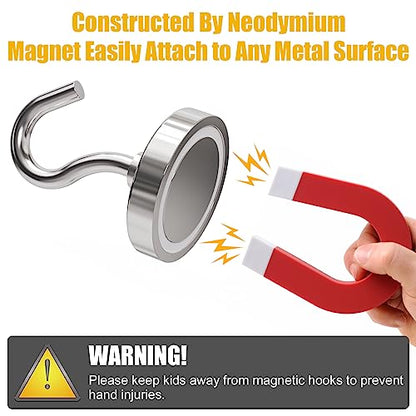 Neodymium Heavy Duty Magnet Hooks, 200 lbs Fishing Magnets 1.65 Inch Magnets with Countersunk Hole (Hook & Eyebolt) Included for Fishing, Workplace, Home (Silver, Pack 6) - size: 6 Pack