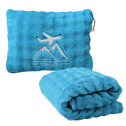 Travel Blanket and Pillow-2-in-1, Ultra-Soft&Compact, One-Piece Airplane Blanket with Hand Luggage Belt and Backpack Clip,Travelers Accessories Gifts, 61x43 Inches (Green) - color: Green