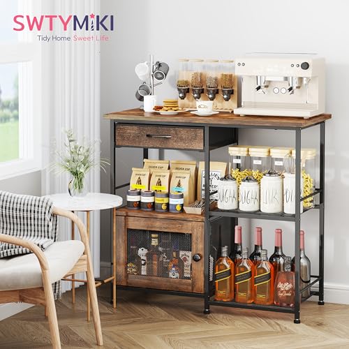SWTYMIKI 33.31''x14.25'' Coffee Bar Cabinet - Large Farmhouse Coffee Stand Station Multi-Purpose Buffet Sideboard Cabinet with Drawers - Kitchen Bar Table for Living Room, Small Space, Espresso - color: Espresso - Large, style: Coffee Station with Storage