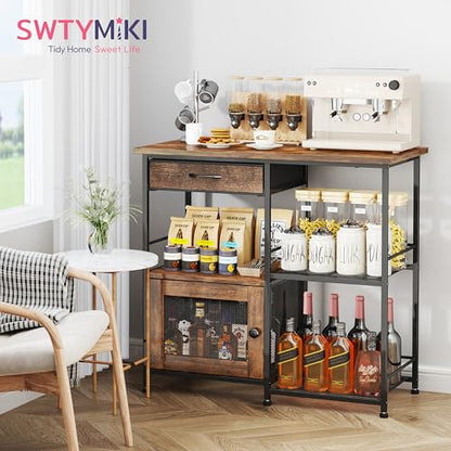 SWTYMIKI 33.31''x14.25'' Coffee Bar Cabinet - Large Farmhouse Coffee Stand Station Multi-Purpose Buffet Sideboard Cabinet with Drawers - Kitchen Bar Table for Living Room, Small Space, Espresso - color: Espresso - Large, style: Coffee Station with Storage