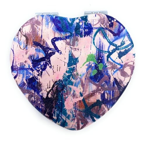 Heart Mirror - Compact Blue Pocket Mirror, Mini Size Travel Mirror, Folding Heart Shape Mirror - Unique Gift for Her - color: Heart Blue
