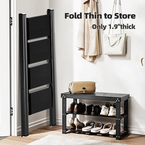 HillhutApex 4 Step Ladder, Lightweight Foldable 4 Step Stool with Anti-Slip Wide Pedal, 330lbs Capacity Aluminum Ladder for Household,Office,Garage(Black) - color: Black, size: 4 Step