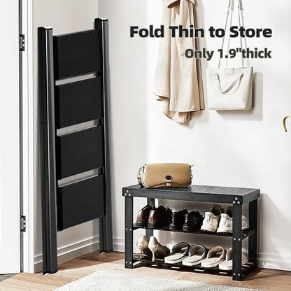 HillhutApex 4 Step Ladder, Lightweight Foldable 4 Step Stool with Anti-Slip Wide Pedal, 330lbs Capacity Aluminum Ladder for Household,Office,Garage(Black) - color: Black, size: 4 Step