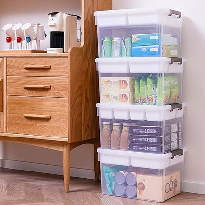 Citylife 32 QT Plastic Storage Bins with Removable Tray Large Stackable Storage Containers for Organizing Craft Storage and Storage Craft, Clothes, Files, Office Supplies, 4 Packs - size: 32 Qt- 4 Pack