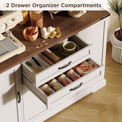 Vabches Sideboard Buffet Cabinet with 2 Drawers, Farmhouse Kitchen Pantry with Adjustable Shelves, Coffee Bar Cupboard Cabinet with 4 Doors for Kitchen & Dining Room