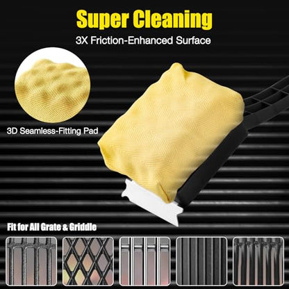 Grill Brush Bristle Free,Steam Cleaning Grill Brush,Pumice BBQ Grill Cleaner,Replaceable Head Barbecue Grill Cleaning Brush,with BBQ Cleaning Pad(1pcs) and Grill Stone Cleaning Block(2pcs) - style: Classic Black with 2x Stone Cleaning Block