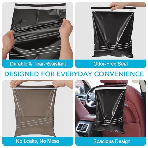 Disposable Car Trash Bag - Large Capacity - Car Garbage Bag Hanging from Headrest - Easy to Stick-On, Leakproof, Smellproof Car Trash Can - Ideal for Travel, Camping, and Home Use (All Black, 50) - color: All Black