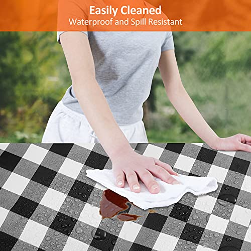 8.5ft Picnic Table and Bench Cover, Camping Essentials RV Gear, 102 in Waterproof Windproof Outdoor Elastic All Around Tablecloth, Fitted Rectangle Tables and Seats, Black-White Checkered - color: Black-white Checkered, size: 102"