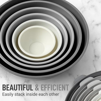 Zulay Kitchen 12 Piece Plastic Nesting Mixing Bowls with Lids - Colorful Microwave & Freezer Safe Gray Ombre Set - color: Graphite Gray