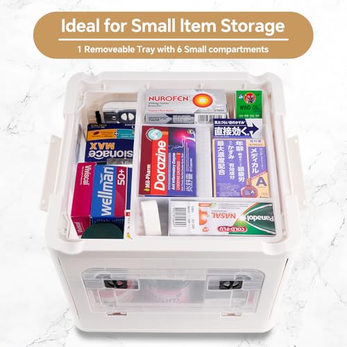 DOUKE 22qt Medicine Organizer Storage Box – Plastic First Aid Box Empty with Lid, Stackable Medical Container with Handle & Wheels, Sturdy BPA-Free Case with Tray for Medication & Supplies