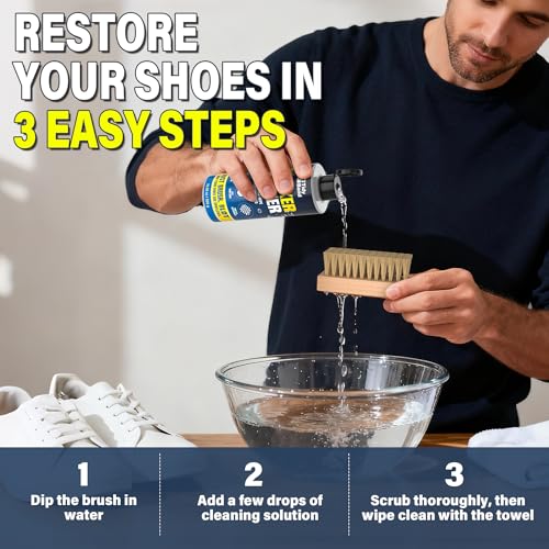 Sneaker Cleaner Kit, 10.6oz Shoe Cleaner for White Shoes with Brush & Microfiber Towel, Deep Cleaning Shoe Cleaning Kit for Sneakers, Leather, Canvas, Mesh, PU, Fabric & Boots